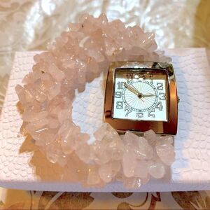 Rose Quartz Watch 4 Rows of Stones Stretch Bracelet Watch Works
